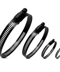 Black stainless steel hose clamp set in four sizes; worm-gear clamps for radiator and fuel lines