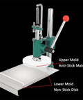 Kickass Manual Dough Roller And Stainless Steel Pasta Sheeter With Hella Smooth Adjustments Easy Flatten Pizza Crusts close-up of upper mold and lower mold components.