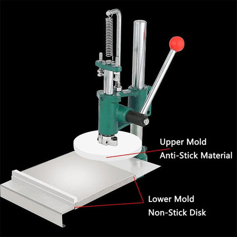 Kickass Manual Dough Roller And Stainless Steel Pasta Sheeter With Hella Smooth Adjustments Easy Flatten Pizza Crusts close-up of upper mold and lower mold components.