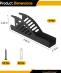 Dimensions of the Rugged Wall Mount Jack Stand Holder Set, showing size and included screws and anchors, slanted vertical design.