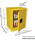 Compact Benchtop Safety Cabinet For Aerosol Cans Holds Twenty Four With Smooth Rollout Shelves And Secure Key Lock Keeps Gear Safe Tight Footprint Meets All Osha Standards, yellow cabinet with dimensions.