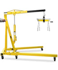 Built Tough Two Ton Hydraulic Engine Hoist Crane Featuring Rock Solid Folding Frame with six swivel locking casters and adjustable boom.