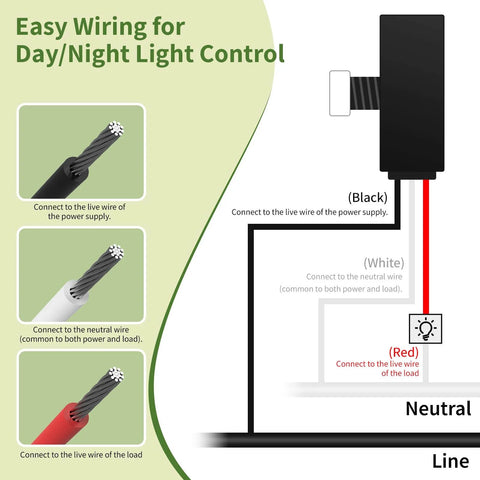 Wiring diagram for 3 Piece Dusk To Dawn Sensor Switch For Outdoor Lighting 120 277V IP65 Waterproof Photo Cell Automatic On Off