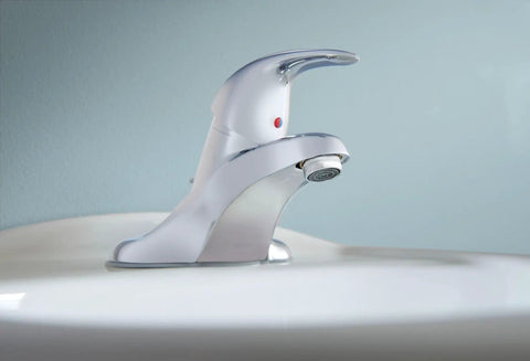 One-Handle Low Arc Bathroom Faucet Chrome Finish, 4-Inch Centerset Installation, Easy Install, Single Lever Temperature Control