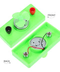 Front and back view of Mini Solar Powered DC Motor for Science Experiments and Hands On DIY Projects, green casing.