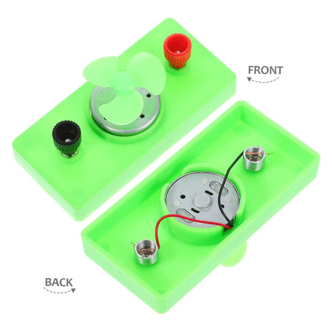 Front and back view of Mini Solar Powered DC Motor for Science Experiments and Hands On DIY Projects, green casing.