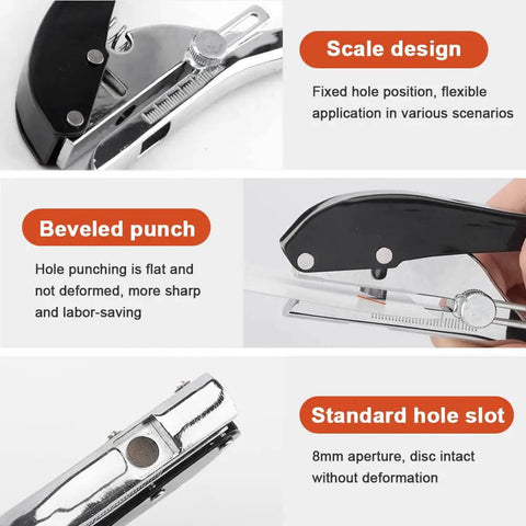 8mm Heavy Duty Hole Punch Set With Countersink Drill And Wrench detail showing scale design, beveled punch, and standard hole slot