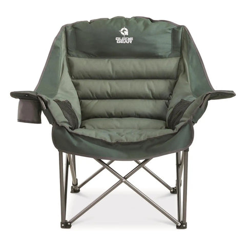 Oversized Extra Large Padded Camping Chair Portable Folding Lounge with Cup Holder Green for Outdoor Camping Beach and Travel