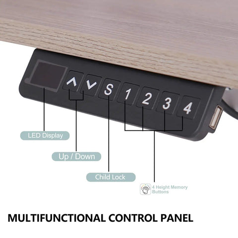 Ditch The Slump With This Electric Standing Desk Adjustable Height Platform Featuring Smart Led Controls four memory presets and child safe lock control panel with LED display and programmable buttons.