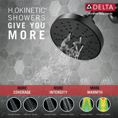 5 Spray Matte Black Shower Head With H2Okinetic Technology, Rain Can Round Shower Head, Water Saving 1.75 GPM, Touch-Clean Nozzles For Easy Cleaning, Spa Worthy Rain Experience For Any Bathroom