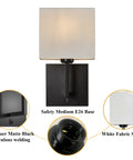 Hardwired Modern White Fabric Wall Sconce Dual Switch On Off Indoor Lighting with black matte finish and E26 base details