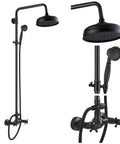 Exposed Wall Mount Shower Faucet Set With 8 Inch Rain Showerhead Brass Handheld Spray Double Cross Handles Oil Rubbed Bronze Finish