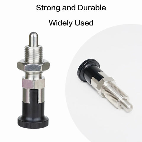 Top Shelf M8 Self Locking Indexing Pin With Spring Loaded Latch Bolt, Dead Simple Install Using 304 Stainless Steel And Aluminum Alloy, Totally Rust Free Secure Grip, Quick Snap Action, 2 Pack, dual angle view.