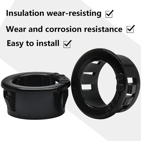 50 Count Black Nylon Snap In Cable Bushing Grommet Protectors For Nine Sixteenths Inch Cables Display Model SB Nineteen