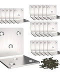 Thickened Stainless Steel L Shaped Corner Brackets Built Tough For Furniture Assembly, pack of 8 with screws for mounting.