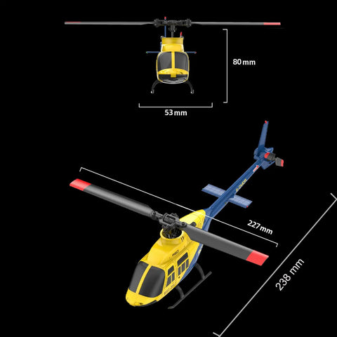 A60 206 Remote Control Helicopter For Adults And Beginners, 4CH RC Heli With 6 Axis Gyro, Altitude Hold, Yellow model with dimensions