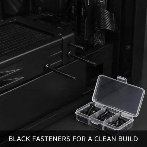 Self Tapping Screws For PC Case Installation Carbon Steel Fastener Kit used in black PC case with open screws visible