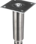 Beefy 4 Pack Stainless Steel Equipment Legs, 6 Inch High, 1-5/8 Inch OD, featuring adjustable black nylon toes and mounting plate.