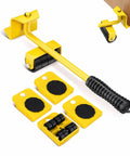 One Person Move Kit With Heavy Duty Appliance Lifter And Wheeled Furniture Sliders in yellow with black grips and rollers