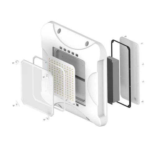 Exploded view of 150W LED Canopy Light Fixture Ultra Bright 19500 Lumens 5700K Daylight Waterproof IP65 components