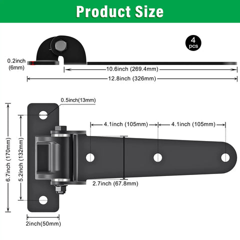Heavy Duty Gate Hinges For Farm And Driveway Gates, 1000 Lb Capacity, Set Of 4, Reinforced Steel Strap Hinges To Stop Sag And Misalignment, Built Tough For Wooden Fences, 12.8in