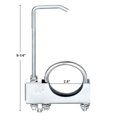 2.5 Inch Universal Exhaust Clamp With Hanger For Car And Truck Exhaust Pipe, tough heavy-duty clamp dimensions shown