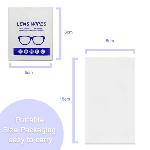 Alcohol Free Lens Wipes For Glasses And Screens Streak Free 220 Count showing packet and dimensions