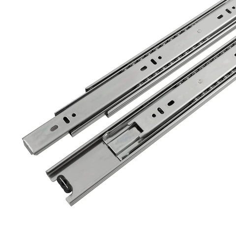 Beefy Heavy Duty Steel Drawer Slide Three Section Full Extension Self Close Side Mount Ball Bearing Cadmium Finish 100 Lb Capacity 1 Pair