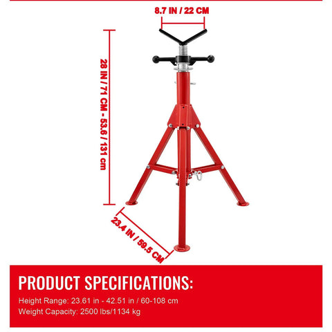 Heavy Duty V Head Pipe Stand For No Sweat Adjustable Height And Foldable Build Rock Solid Tripod Base Fits One Eighth To Twelve Inch Pipe Two Thousand Five Hundred Pounds Capacity Built Damn Tough