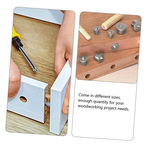 Two Set Dowel Centering Tool Kit For Precise Alignment In Woodworking Projects Dowel Pin Centering Plugs For Accurate Hole Marking Steel Construction Drill Center For DIY Furniture And Carpentry, steel dowel centers on wood joints