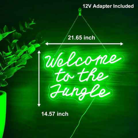 Welcome to the Jungle Neon Sign LED Wall Decor For Entryway Porch Bedroom Home Party Wedding Green 21.65 Inch By 14.57 Inch