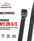 11 Inch Black Heavy Duty UV Resistant Nylon Cable Ties 50Lb Tensile Strength 100 Pack Durable Wire Ties with UV protection.