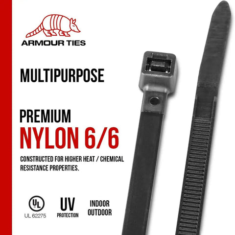 11 Inch Black Heavy Duty UV Resistant Nylon Cable Ties 50Lb Tensile Strength 100 Pack Durable Wire Ties with UV protection.