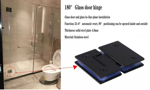 180 Degree Frameless Shower Door Hinge Set In Black Finish, Heavy Duty 304 Stainless Steel Glass To Glass Pivot For 8-12 mm Doors, 2 Pack
