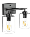 Two Light Vanity Light Fixture Matte Black With Clear Glass Shades For Over Mirror Bathroom Lighting Industrial Style