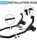 Heavy Duty Front Wheel Paddock Stand For Motorcycles, 500 Lb Capacity, Black, V Shaped Support with installation guide