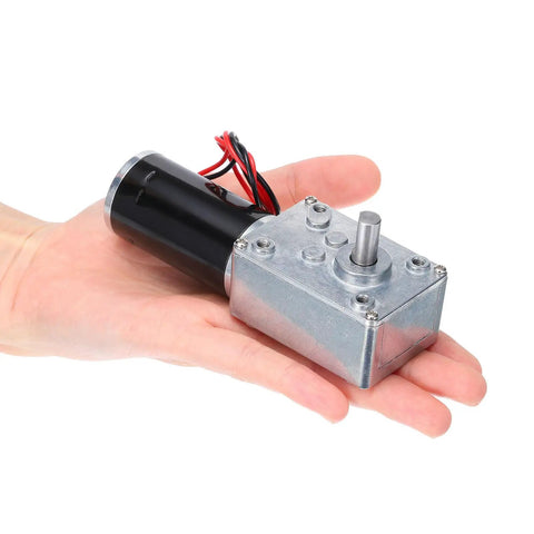 12V High Torque Turbine Worm Geared Motor 8mm Shaft 50 RPM With Wire in hand.