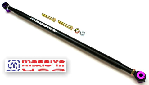 Texture Black Panhard Bar Made In USA RaceSpec Adjustable With Dust Boots For 02 09 GM Trailblazer Envoy GMT360 SS Bravada Rainier Ascender 97X Beefed Up Heavy Duty 1.25 Inch Od Alloy Steel Tig Welded Body with hardware