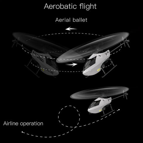 Diagram showing C129 V2 4 Channel RC Helicopter performing aerobatic flight with aerial ballet and airline operation.