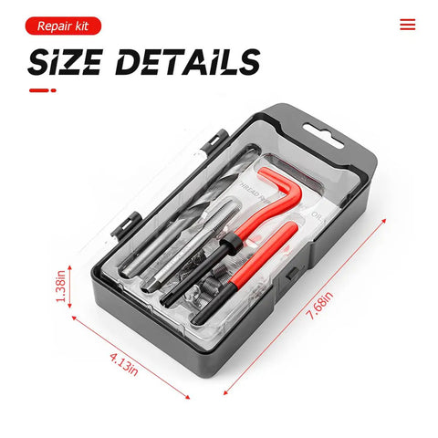 Pro Grade Helicoil Thread Repair Kit With HSS Drill Bit And Thread Inserts for Metric and SAE Threads in black case sealed