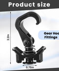 8 Pack L Track Hooks With Single Stud Fitting Spring Loaded 360 Degree Adjustable Gear Hook shown in product size diagram