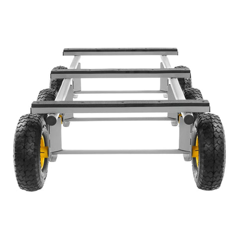 Six Wheel All Terrain Dolly With Six 10 Inch Pneumatic Tires For Outdoor Furniture Moving Heavy Duty Home Use Rolls Smoothly Across Grass Gravel And Uneven Surfaces 40 By 22 Inches Gray, front view
