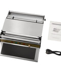 Rock Solid No Sweat Hand Cling Wrap Sealer And 18 Inch Food Packaging Machine overview with stainless steel body and user manual.