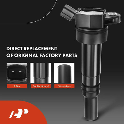 Set of 4 Ignition Coil Packs 2 Pin and Iridium Spark Plugs for Hyundai Elantra 2012 to 2016 close-up showing two pins and silicone boot