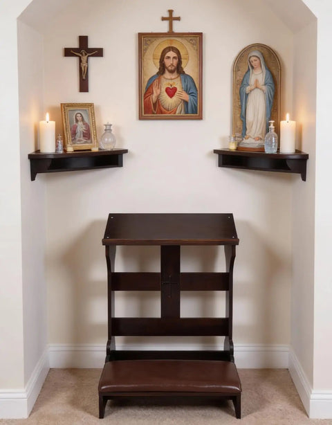 Solid Pine Wood Prayer Bench Kneeler With Cushioned Seat For Home And Church Use durable, comfortable altar stool for worship.