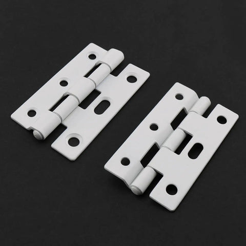 Badass White Trifold Butt Hinges For Cabinet Doors And Wooden Toolboxes Rustproof Iron Hardware shown from above, 75x45mm