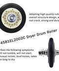 Side and front view of 4581EL2002C drum roller from Upgraded Dryer Repair Kit For Everyday Laundry Boss Dryers.
