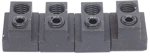 Close-up of 4 T Nuts from 5/8 Inch T Slot Eccentric Clamping Kit Includes 6 Eccentric Bolts, 4 T Nuts, 6 Hex Stoppers and 2 Hex Wrenches