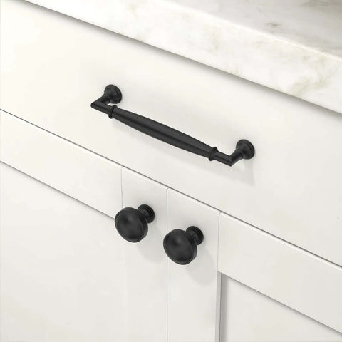 Sleek Matte Black Cabinet Pulls 10 Pack With 5 Inch Center To Center Spacing Hella Sturdy on white cabinet.
