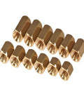 M3 Hex Male And Female Threaded Brass Spacer Standoffs Kit 180-Piece Assortment With Screws And Nuts In Lengths 6 8 10 12 15 20 mm Plus 6 mm brass spacers shown